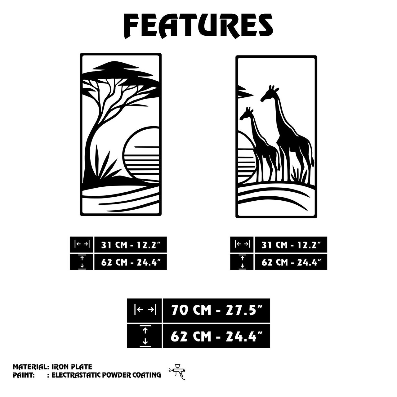 Decoratiune de perete, Safari, Metal, Grosime: 1,2 mm, Negru — imaginea 6
