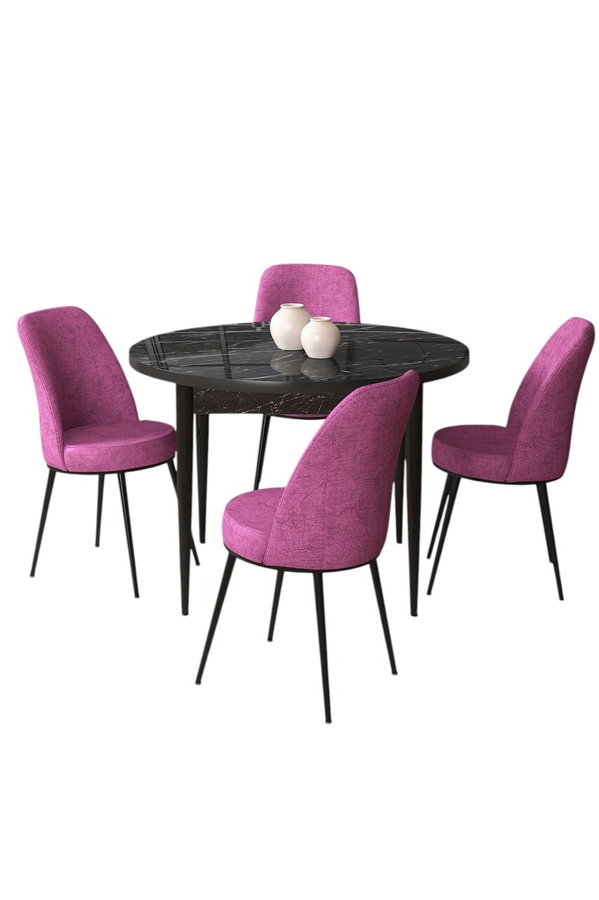 Set masă și scaune (5 bucăți), Hanah Home, Tor, Marmură neagră / Violet - view 2