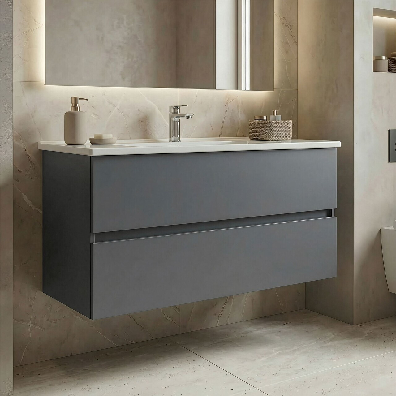 Dulap de baie cu chiuvetă, Hanah Home, Nest 121 v2, Gri Mat