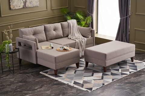 Coltar extensibil pe stanga Comfort, Balcab Home, 205x80x80 cm, lemn, crem 205x80x80 imagine noua 2022