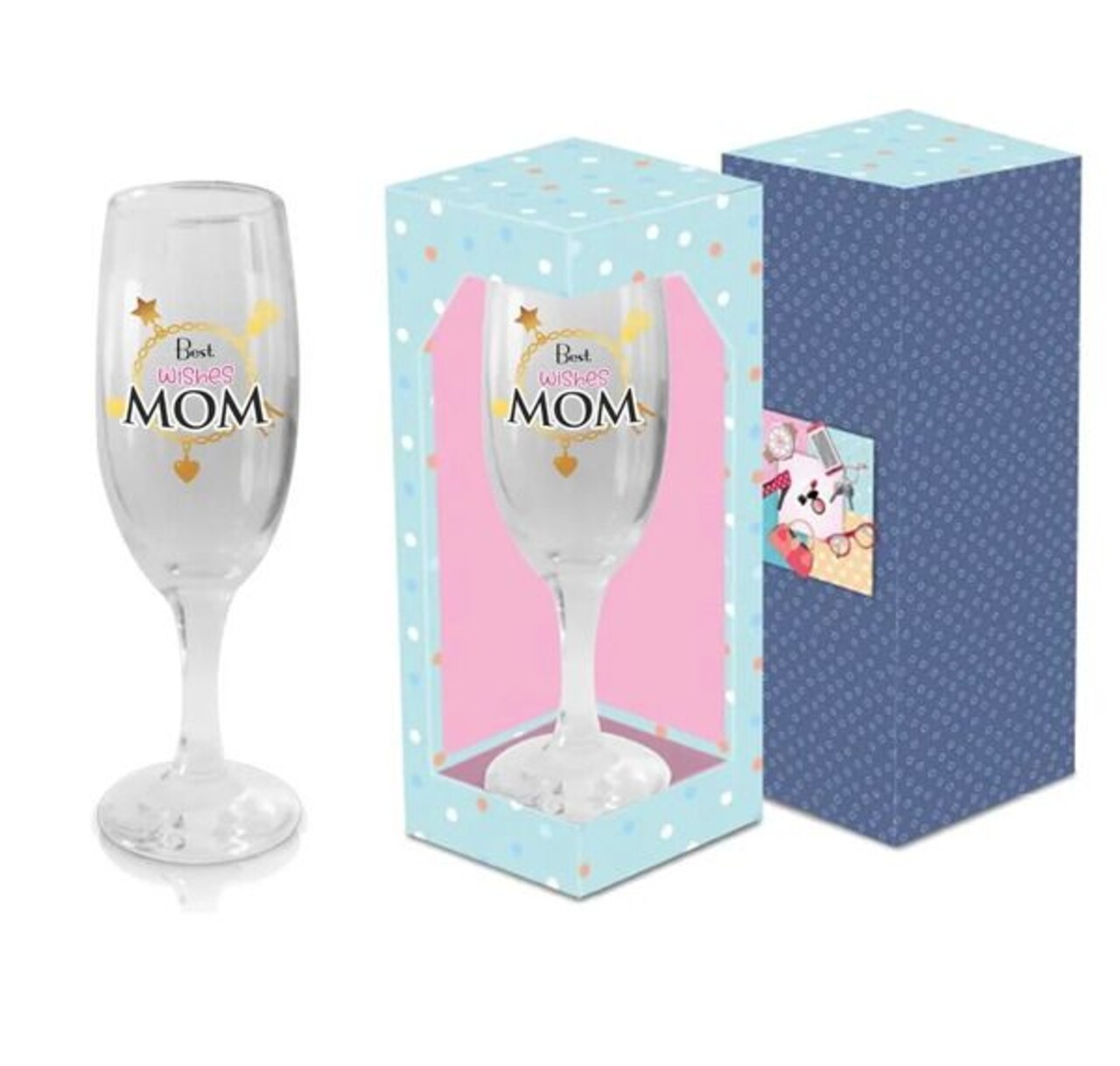 Pahar Sampanie Cu Mesaj Best Wishes Mom, 170 Ml, Sticla, Transparent