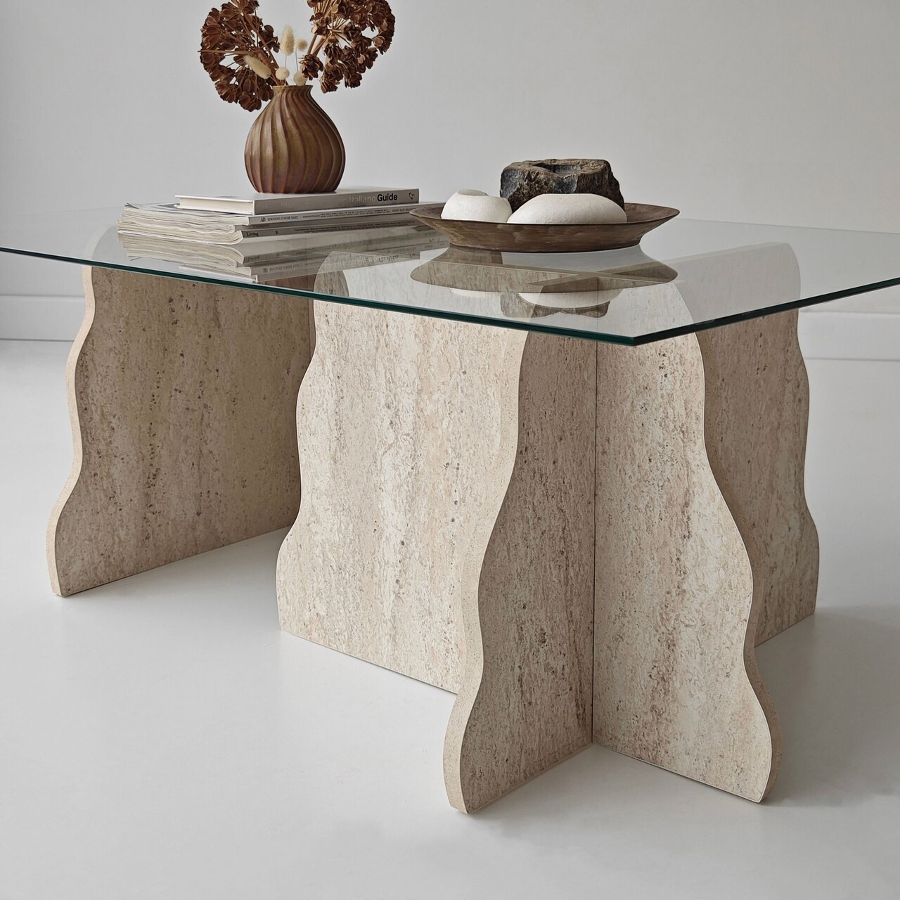 Masuta de cafea, Hanah Home, Canyon, 105x40x65 cm, Travertin / Transparent - view 8
