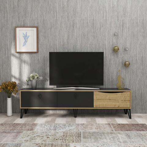 Comoda TV, Arnetti, Relax, 180x50x30 cm, PAL, Negru / Stejar Arnetti