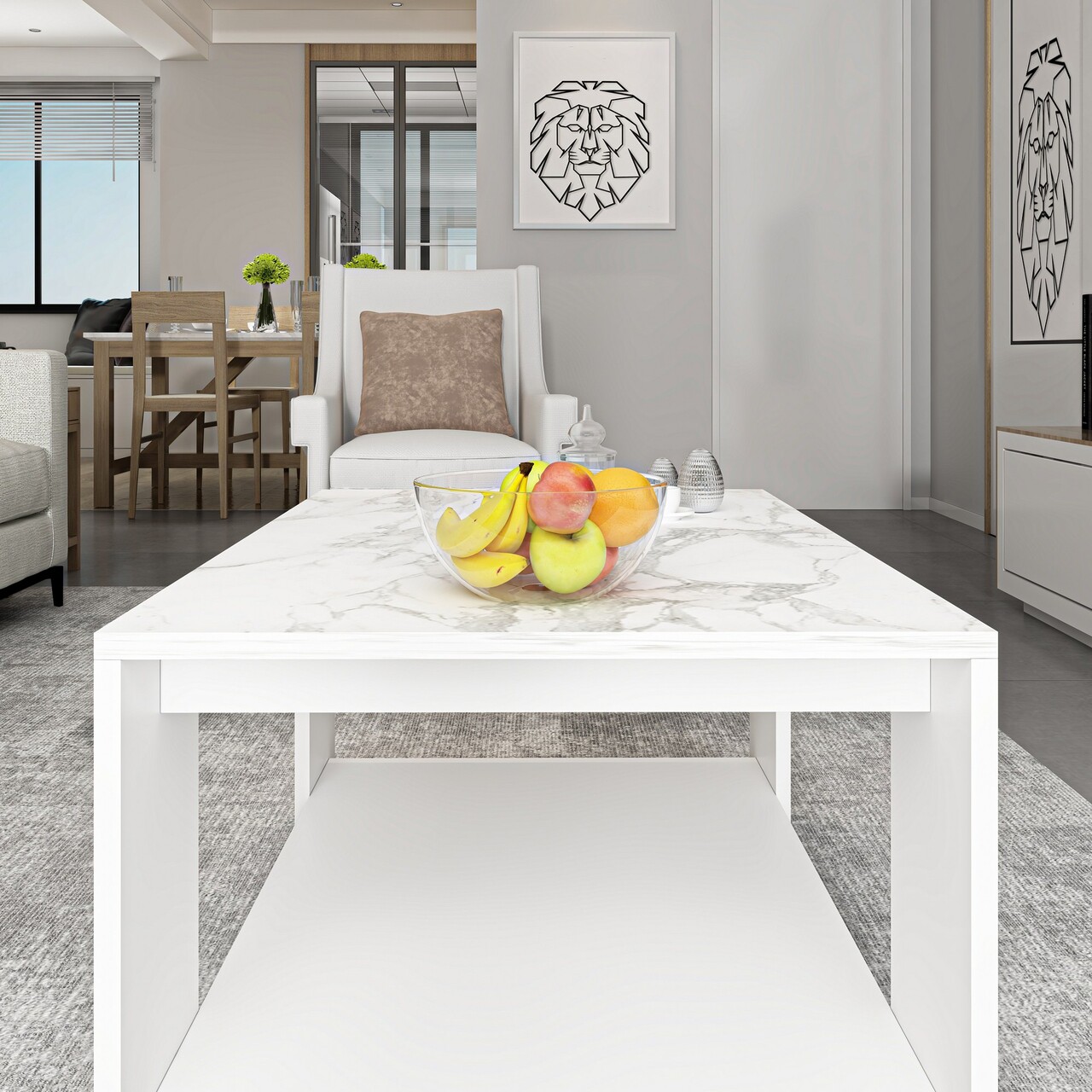 Masuta de cafea, Inarch, Lina, 90x43.8x60 cm, PAL, Alb - 1 | YEO