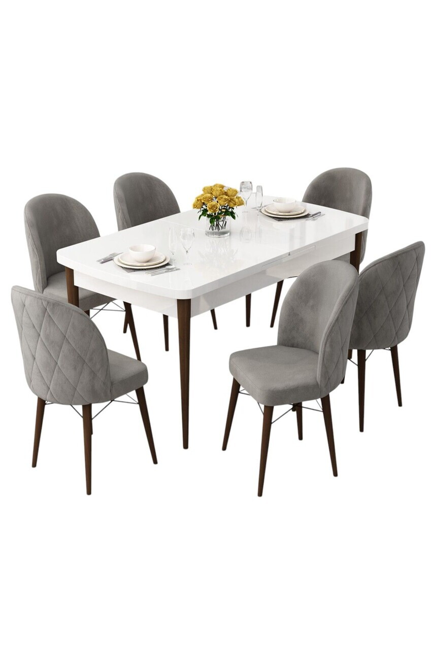 Set masa extensibila si scaune (7 piese), Hanah Home, Rut, Alb / Nuc / Gri — imaginea 2