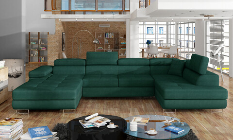 Coltar extensibil dreapta 6 locuri ELTAP, Rod-42, Rodrigo, 345x202x90 cm, lemn/poliester, verde inchis