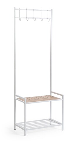 Cuier cu pantofar Haldor, Bizzotto, 64.5x37.5x180 cm, otel/MDF, alb/natural
