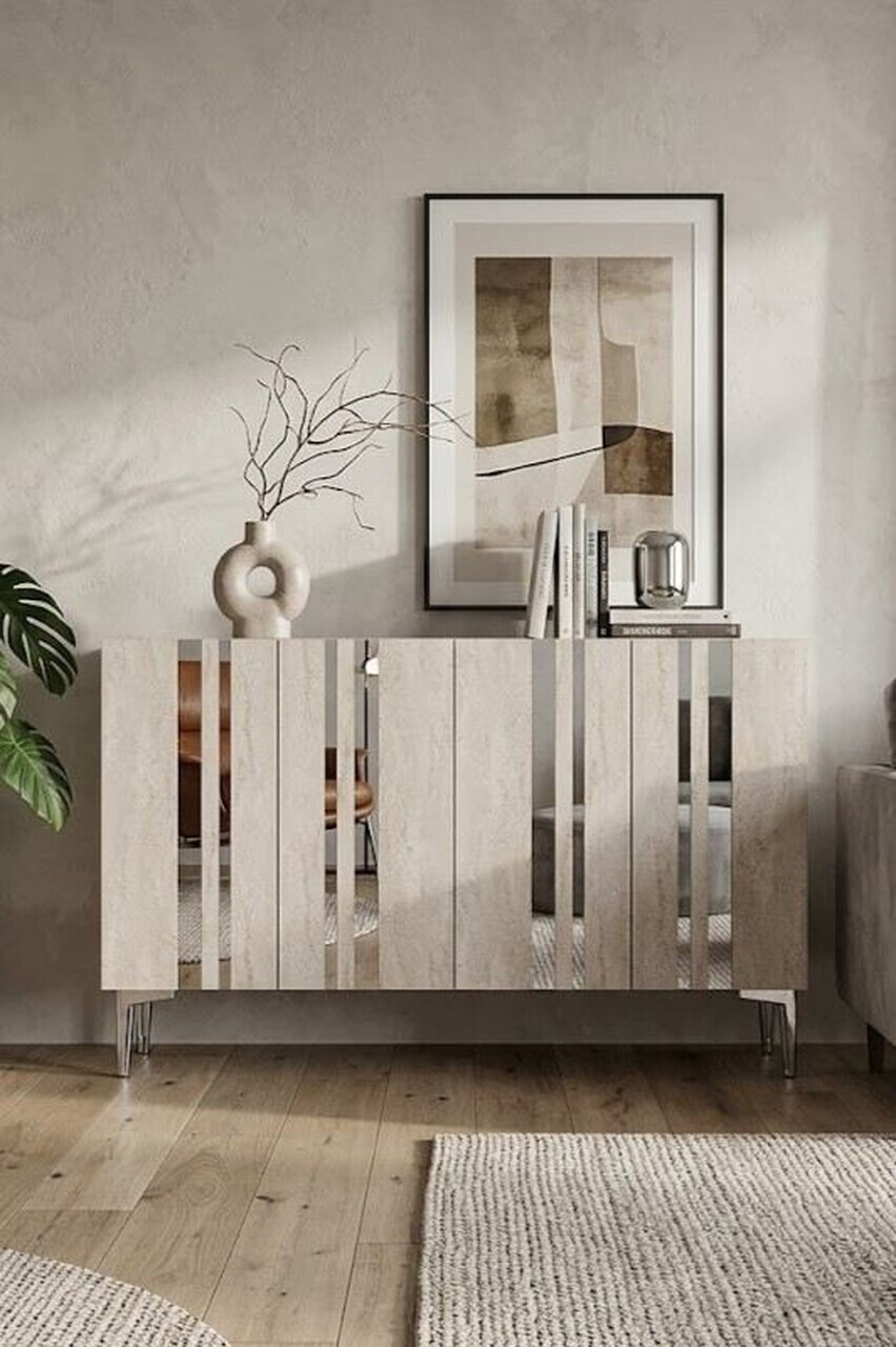 Consola, Hanah Home, Mia 120, 120x75x32 cm, White / Travertine / Silver — imaginea 2