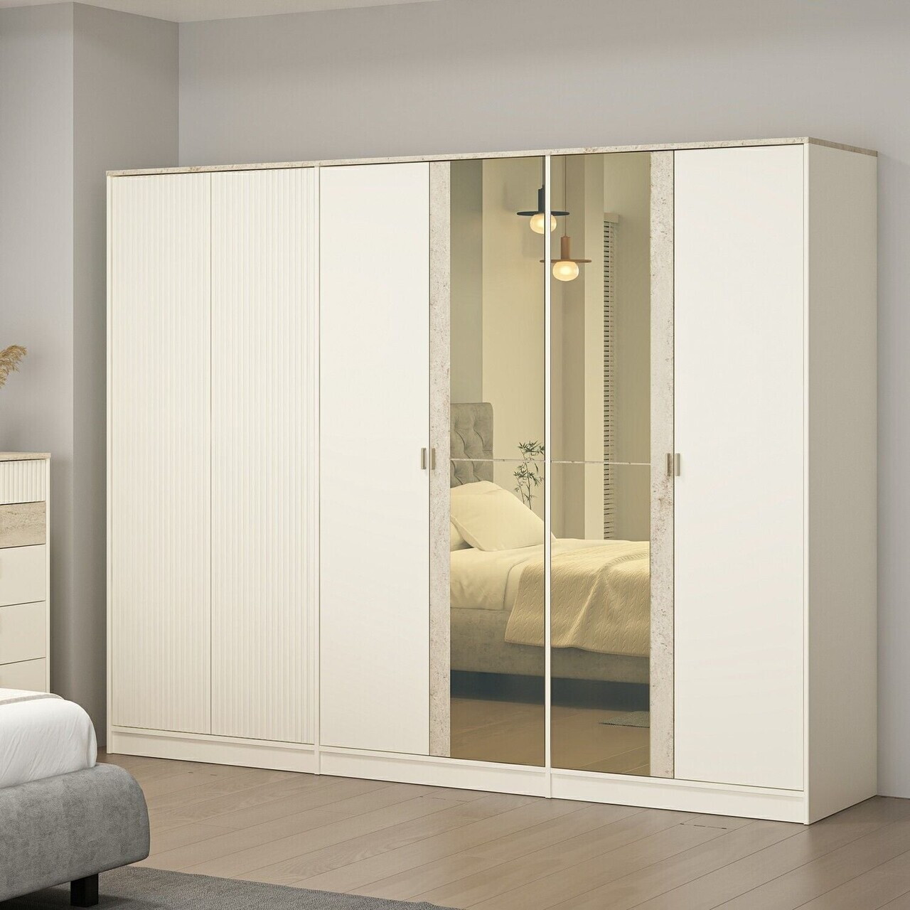 Dulap pentru haine, Hanah Home, Valento, 270x210x60 cm, Piatră Lunii / Travertin — imaginea 3