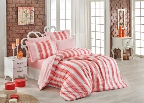 Lenjerie de pat pentru o persoana, 3 piese, 100% bumbac poplin, hobby, debora coral, roz
