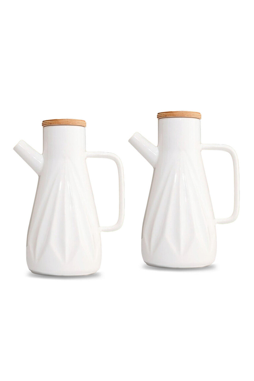 Set sticle dispenser ulei si otet, Planet X, 283PLN1208, Portelan, Alb