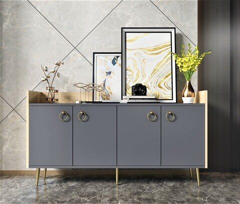 Consola, olivia, daring, 140 x 75.2 x 40 cm, pal melaminat, stejar/antracit