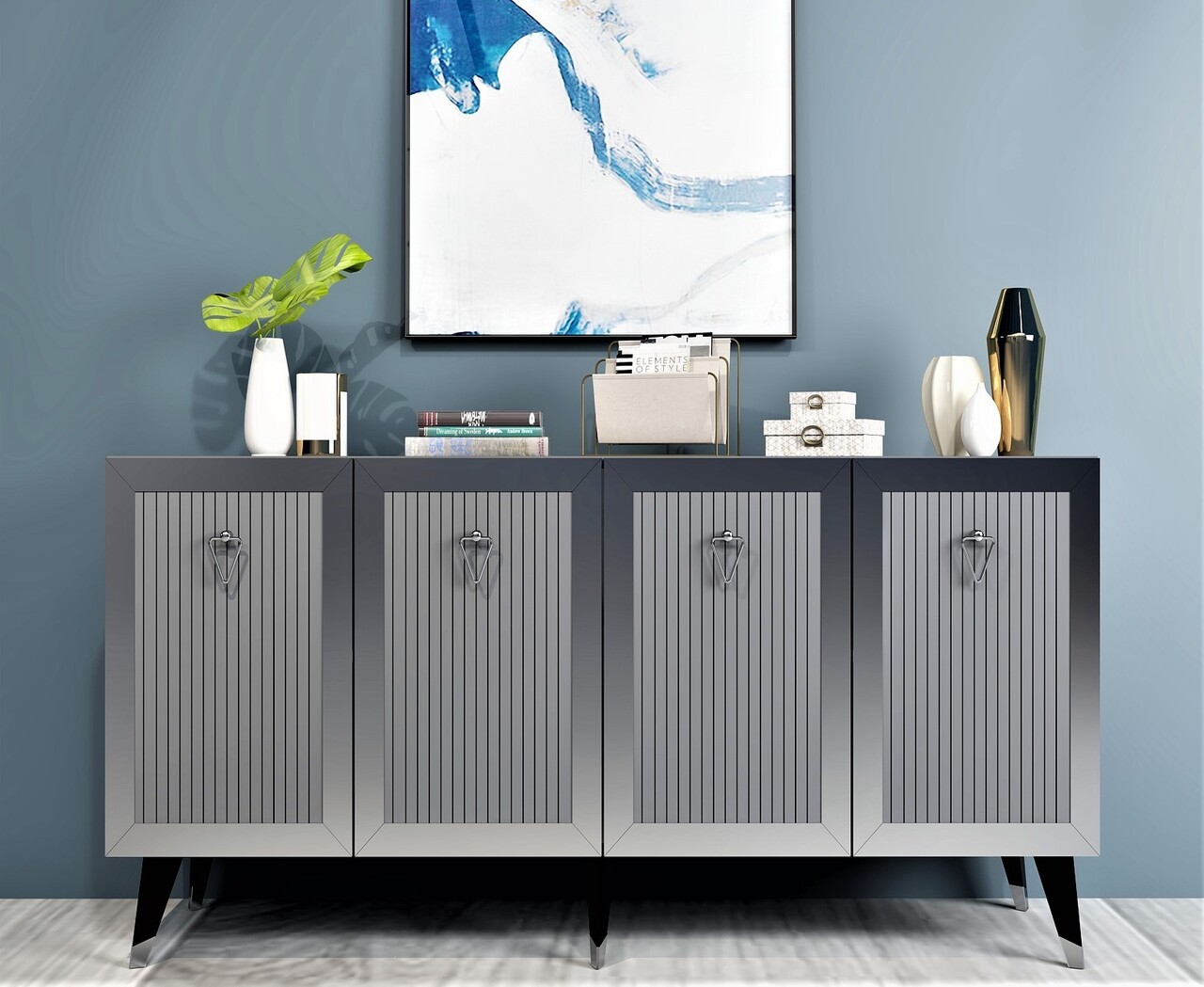 Consola, Olivia, Bare, 150x40x80 cm, PAL , Antracit / Argintiu - 1 | YEO