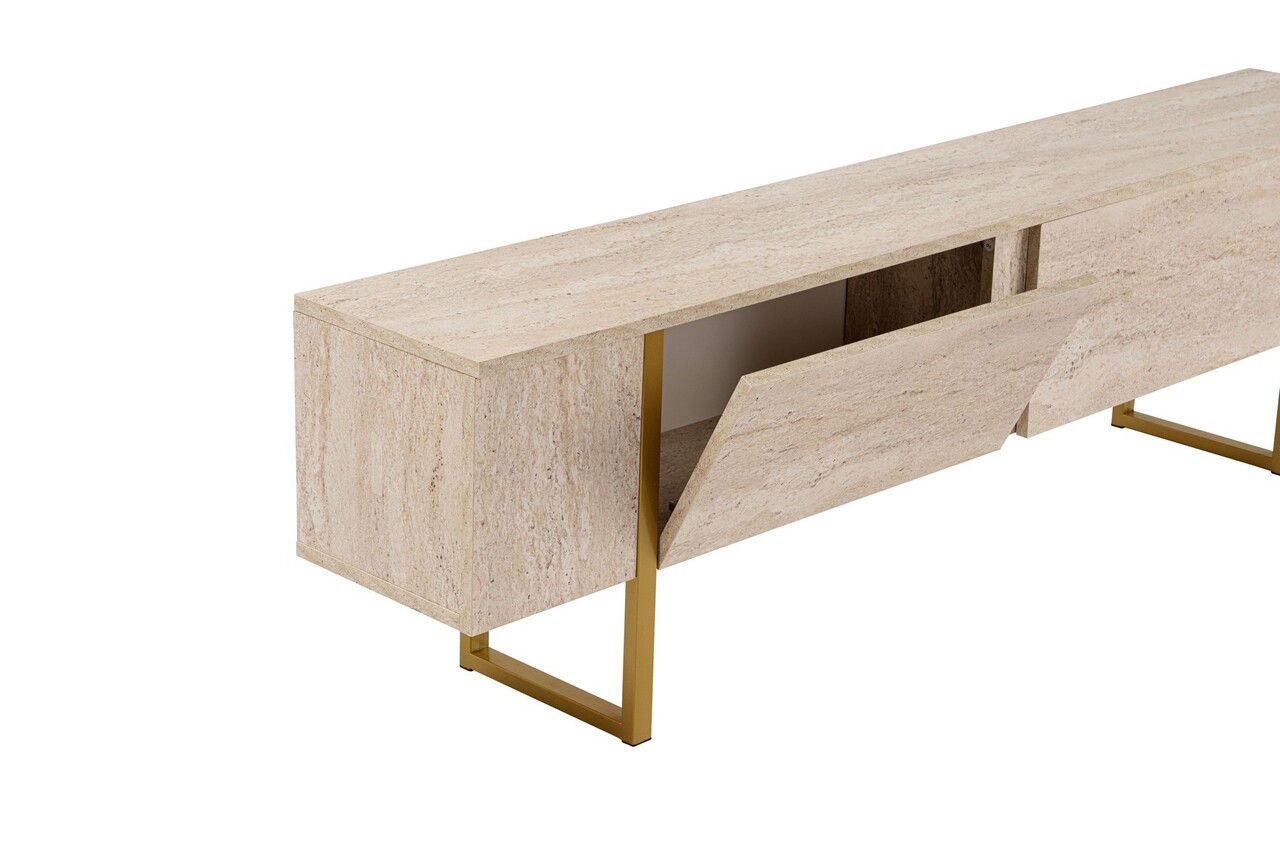 Comoda TV, Nordure, Serenity, 180x50x30 cm, Travertin / Auriu - imagine 9