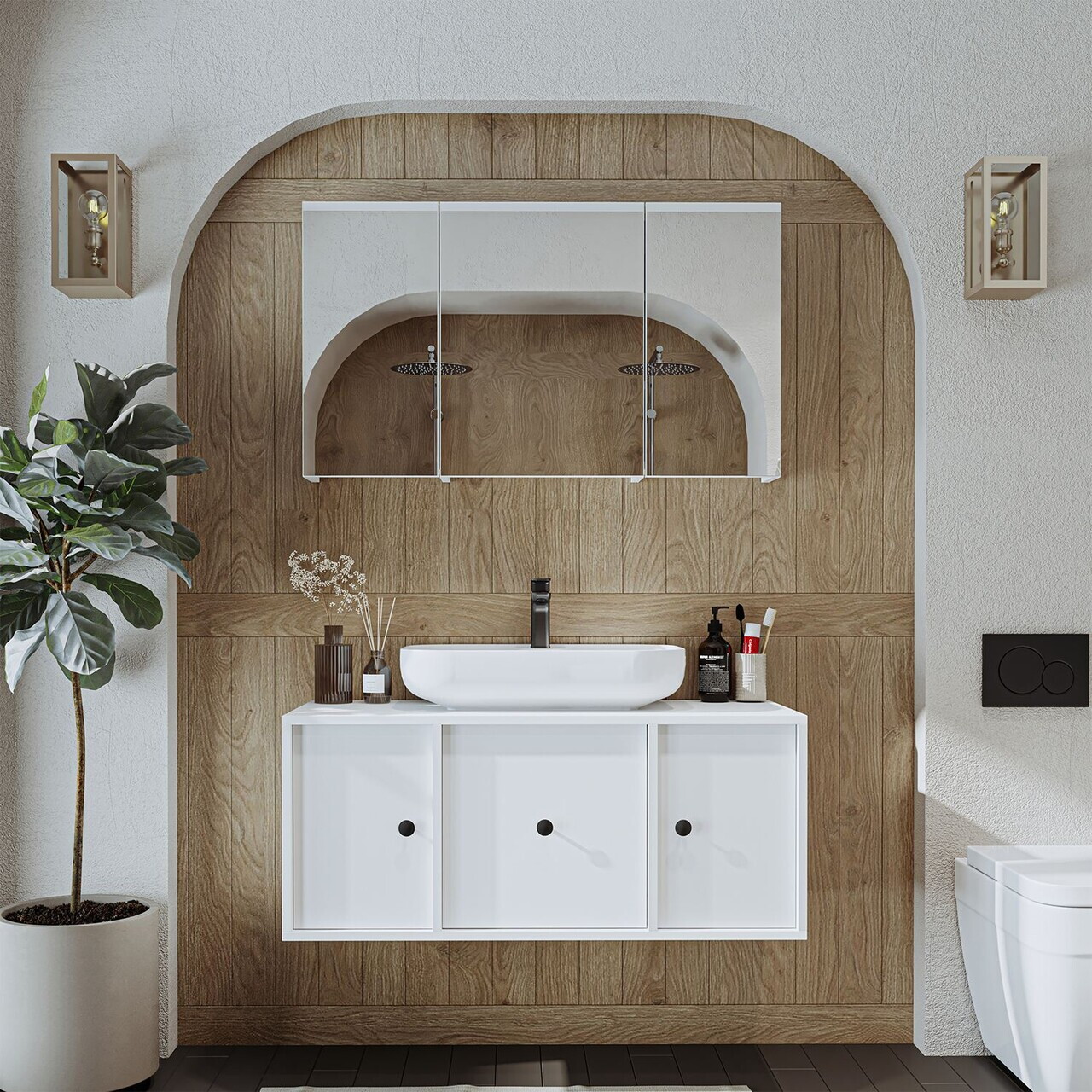 Set Dulap de Baie cu Chiuvetă și Oglindă (2 Piese), Hanah Home, 2568, MDF, Alb — imaginea 3