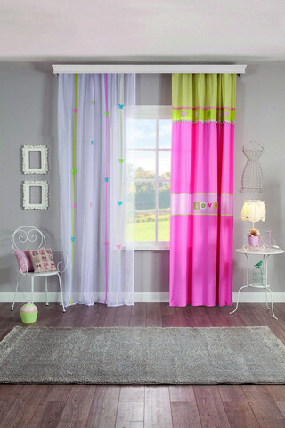 Perdea, Love Curtain (140×260 Cm), Çilek, Poliester Çilek