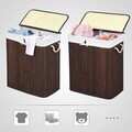Cos de rufe, Songmics, 51.5 x 31.5 x 61.5 cm, 100 L, 2 compartimente, bambus, maro