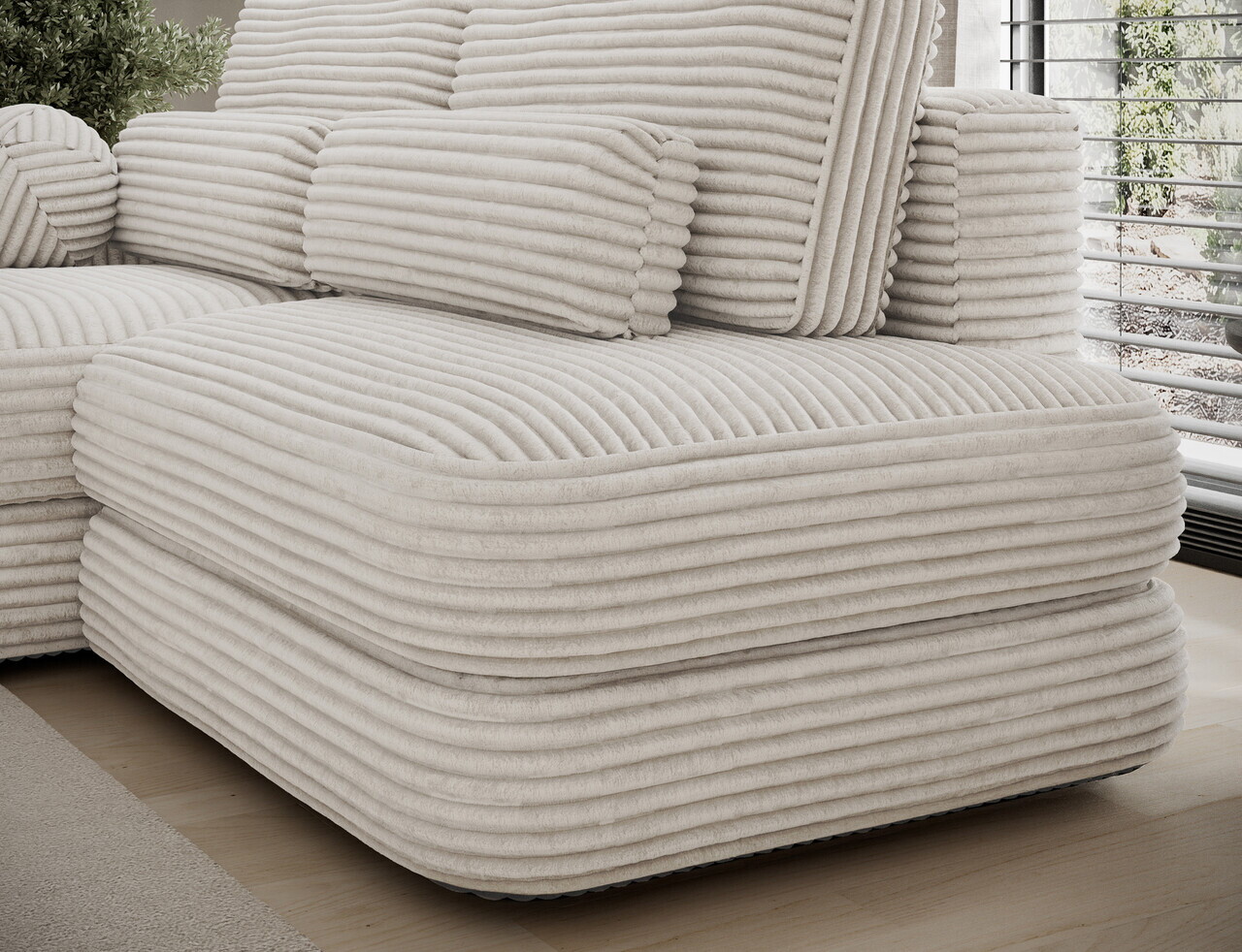 Coltar extensibil stanga 3 locuri ELTAP, Ripeli, 217x175x96 cm, lemn/catifea din poliester, alb — imaginea 8