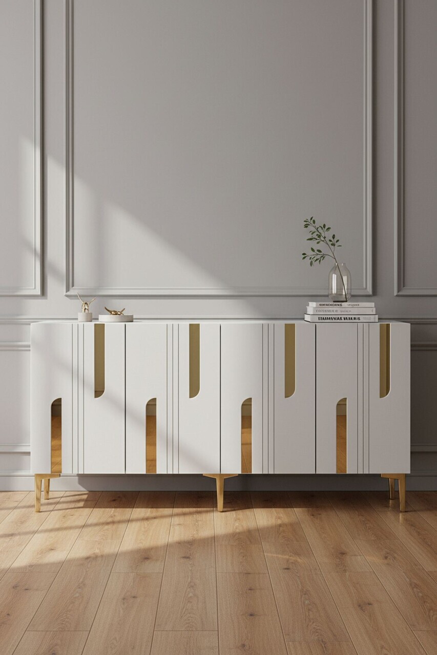 Consola, Hanah Home, Nota 150, 150x75x32 cm, Alb/Auriu — imaginea 2