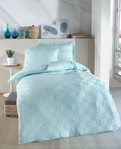 Lenjerie de pat pentru o persoana 2 piese, Kareli Saten - Mint, EnLora Home, 70% bumbac/30% poliester