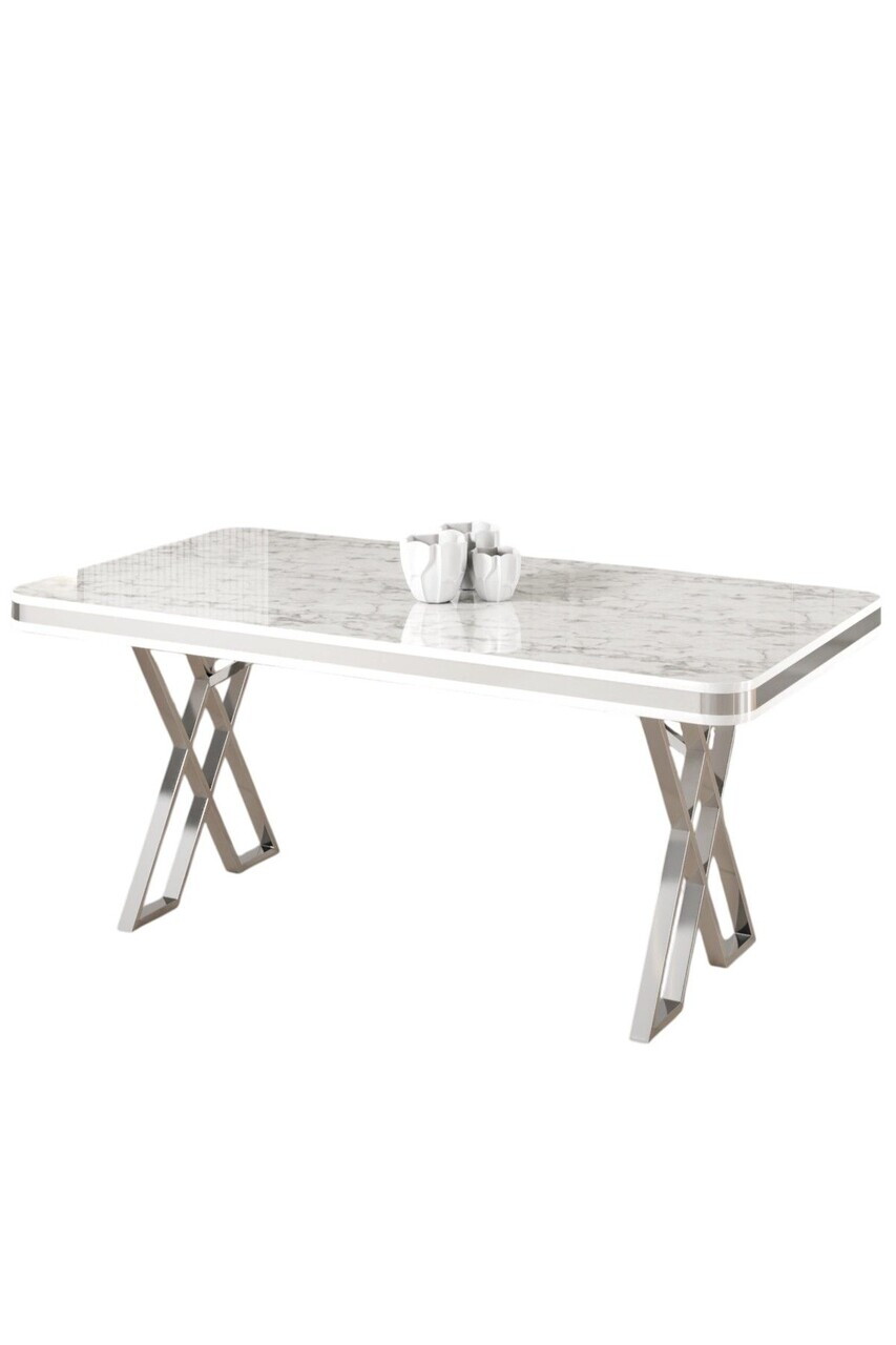 Masa, Hanah Home, Raja, 130x74x80 cm, Model de marmură albă / Crom — imaginea 2