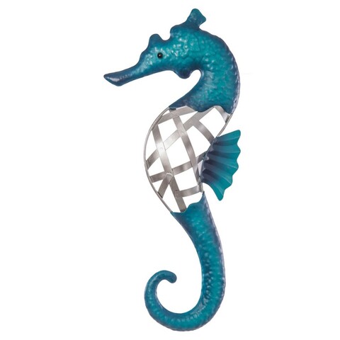 Decoratiune de perete outdoor sea horse, 20 x 46 cm, metal, albastru