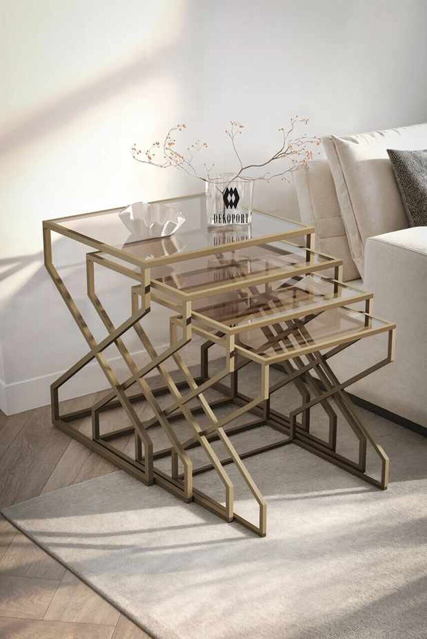 Set masute Nesting 4 piese, Hanah Home, Ela, Antic / Bronz