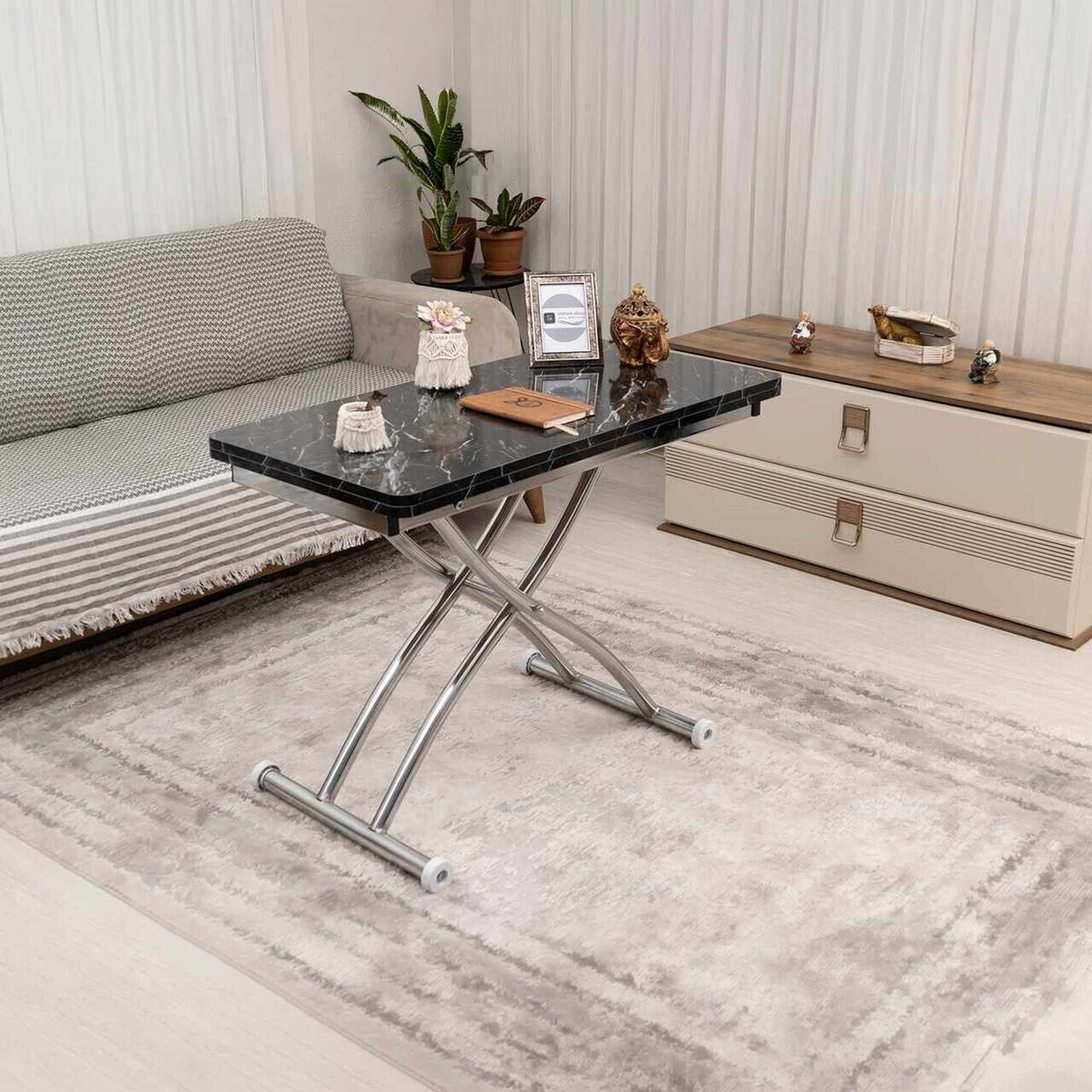 Masuta de cafea, Hanah Home, Mini Juppo Ext, MDF, Negru / Crom — imaginea 2