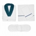 Set de baie barbatesc, 4 piese, 100% bumbac organic, White/Petrol