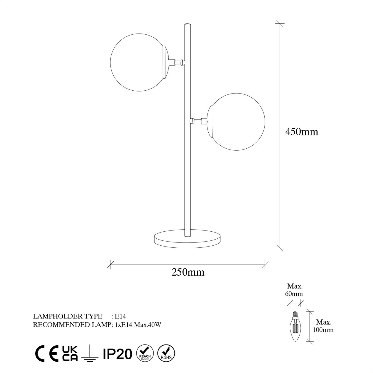 Lampa de masa, Fulgor, 942FLG1817, Metal, Negru/Maro antic