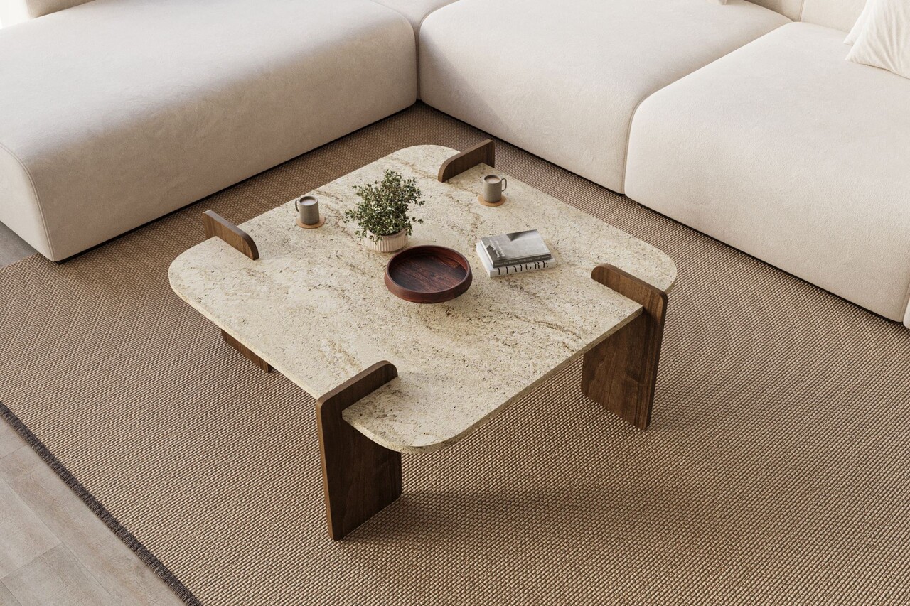 Masuta de cafea, Hanah Home, Afrolli, 90x35x90 cm, PAL, Travertin / Nuc - view 3