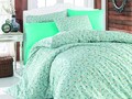 Lenjerie de pat dubla Lily, Majoli Home Collection, 4 piese, 200x220 cm, 100% bumbac ranforce, turcoaz