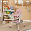 Scaun de masa pentru bebelusi 2 in 1, U-Grow, 44x27x50.5 cm, piele ecologica/textil, alb/roz
