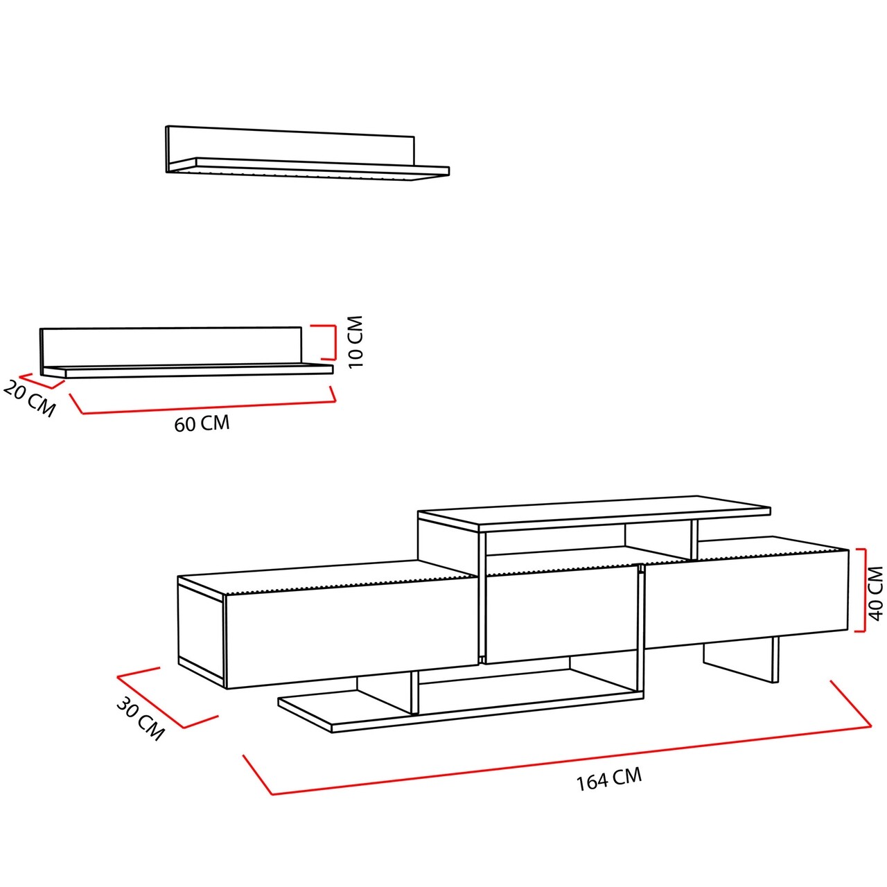 Comoda TV Cu 2 Rafturi Ekol, Decorotika, 164x30x40 Cm, Alb/bej