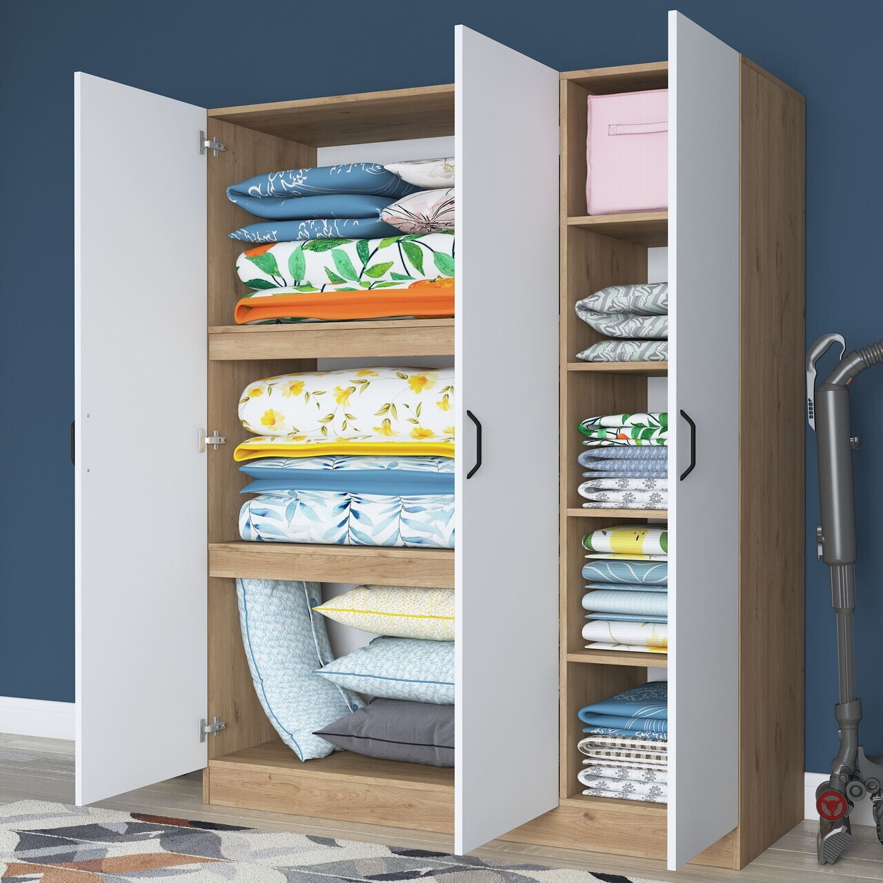 Dulap pentru haine, Hanah Home, BA105, 145x181.9x55 cm, PAL melaminat, Nuc/Alb - view 3