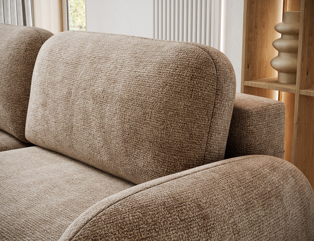 Canapea extensibila 3 locuri ELTAP, Avuela, 250x105x94 cm, lemn/tesatura chenille, maro deschis — imaginea 10