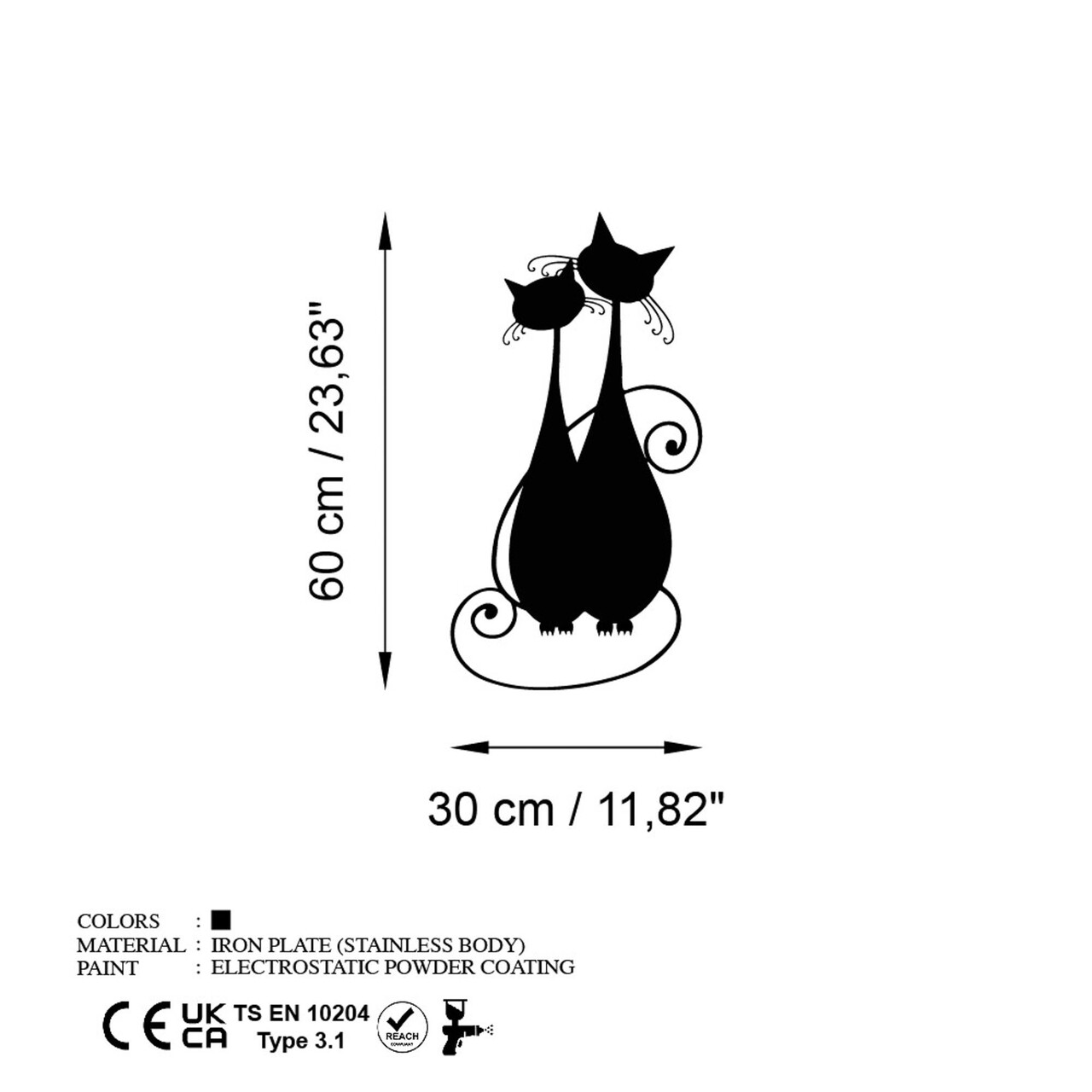 Decoratiune de perete, Cat 10, 30 x 60 cm, Negru - view 6