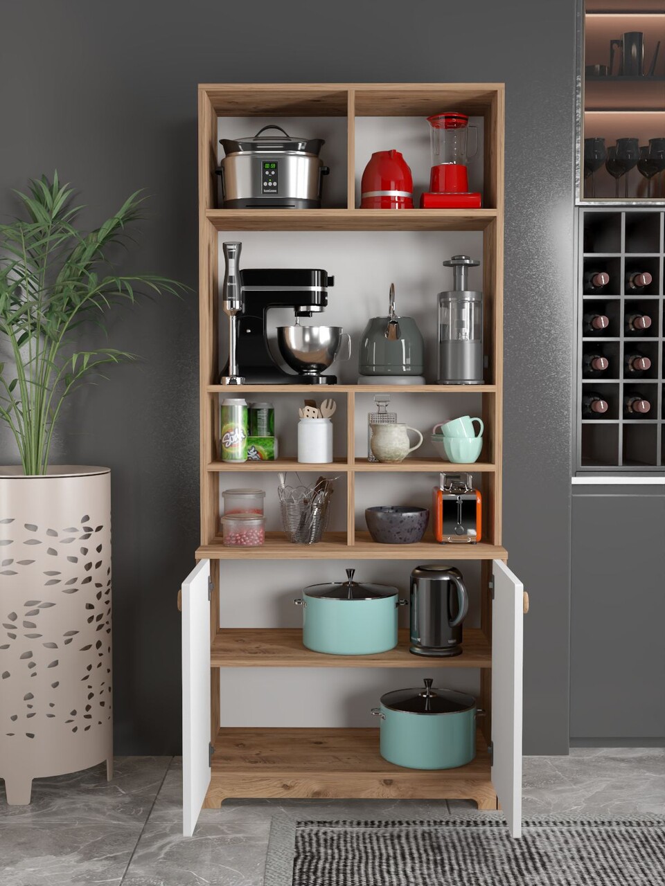 Dulap multifunctional, Hanah Home, Lunora, 78x185x42 cm, PAL, Pin Atlantic / Alb - view 3