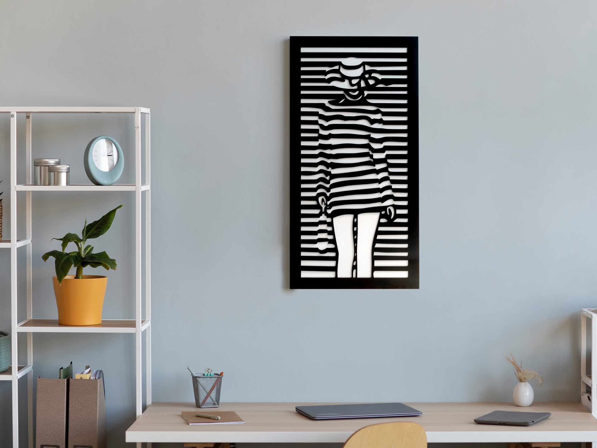 Tablou decorativ, Lina, Dimensiune: 35 x 68 cm, Alb/Negru