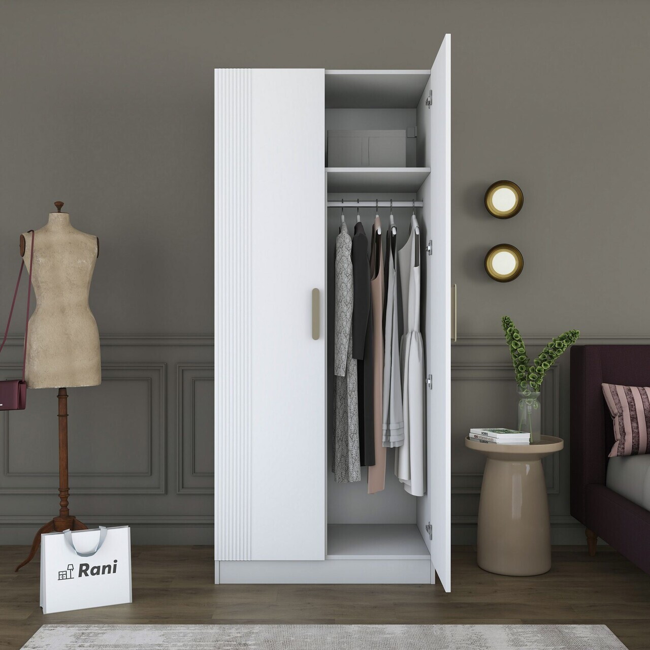Dulap pentru haine, Hanah Home, BA225, 90x210x57.5 cm, PAL melaminat, Alb - view 5