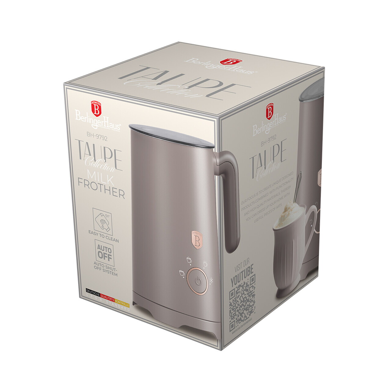 Spumator de lapte 4 in 1 Berlinger Haus, Taupe, 400W, inox/plastic, taupe mat - imagine 4