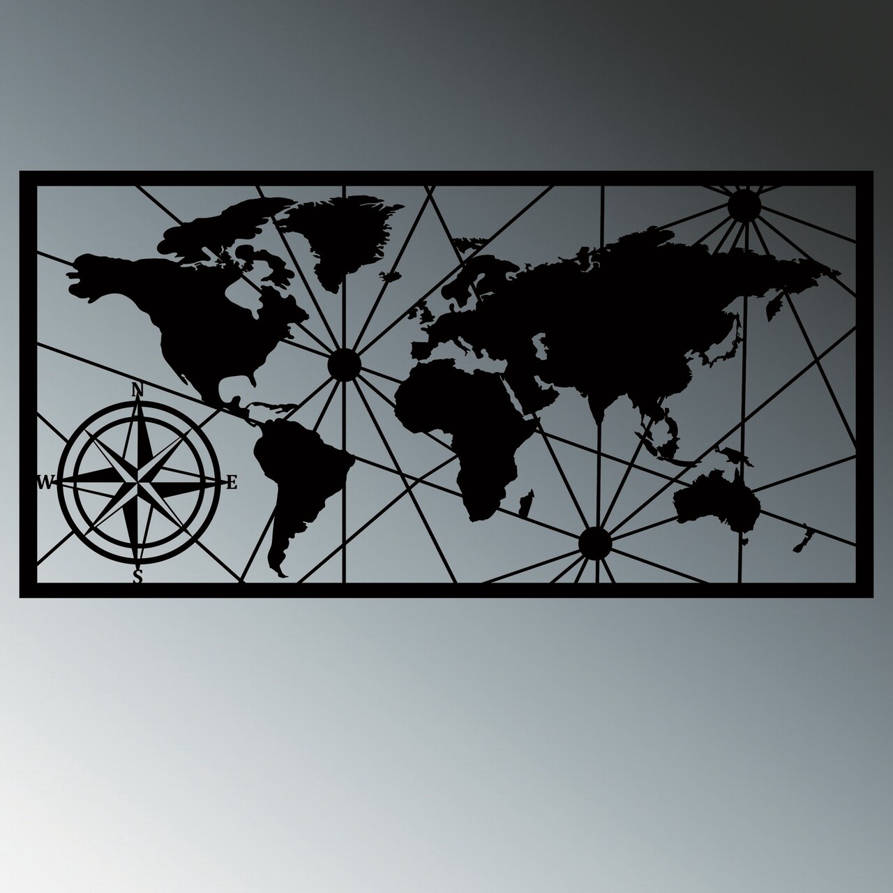 Decoratiune de perete, World Map Led 452, Dimensiune: 60 x 120 cm, Negru - view 6