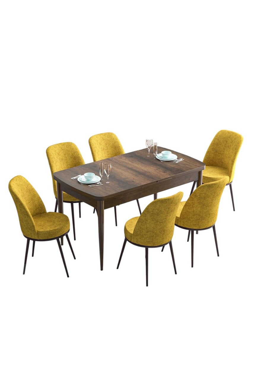 Set masa extensibila si scaune, Hanah Home, Han, Baroc / Muștar - view 2