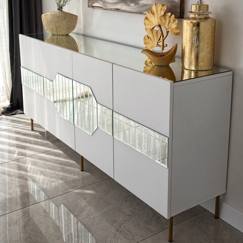 Consola, Neostill, Milan, 180x80x40 cm, PAL, Alb/Auriu