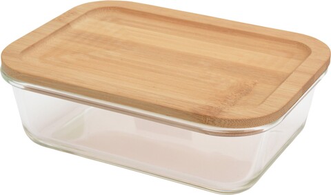 Caserola din sticla cu capac din bambus, 19.5x14x6.5 cm, 1040 ml