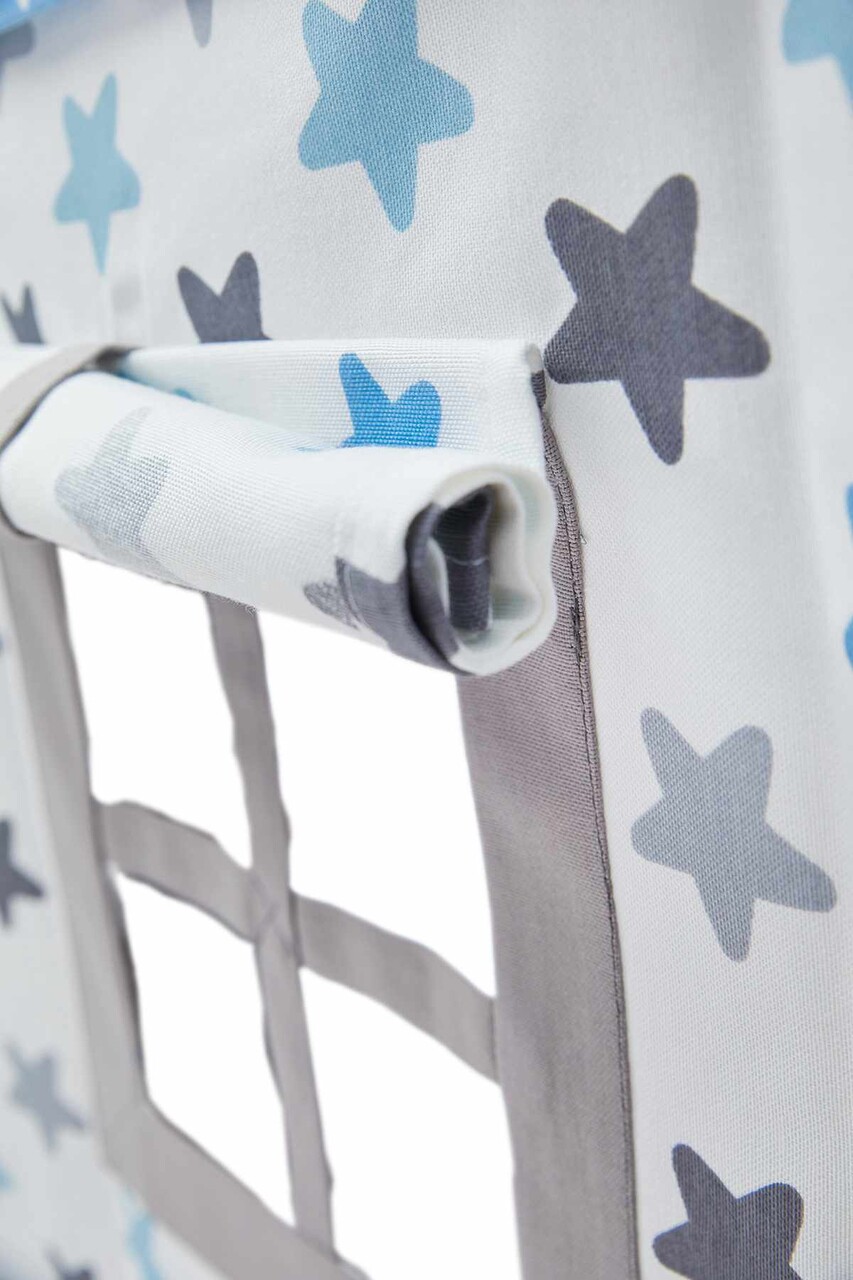 Cort de joaca pentru copii, Hanah Home, Wooden Tent, 95x114x90 cm, Alb/Albastru - imagine 8