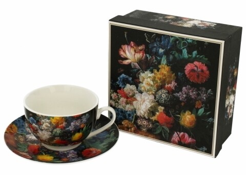Ceasca cu farfurie Bouquet, Duo, 250 ml, portelan, negru
