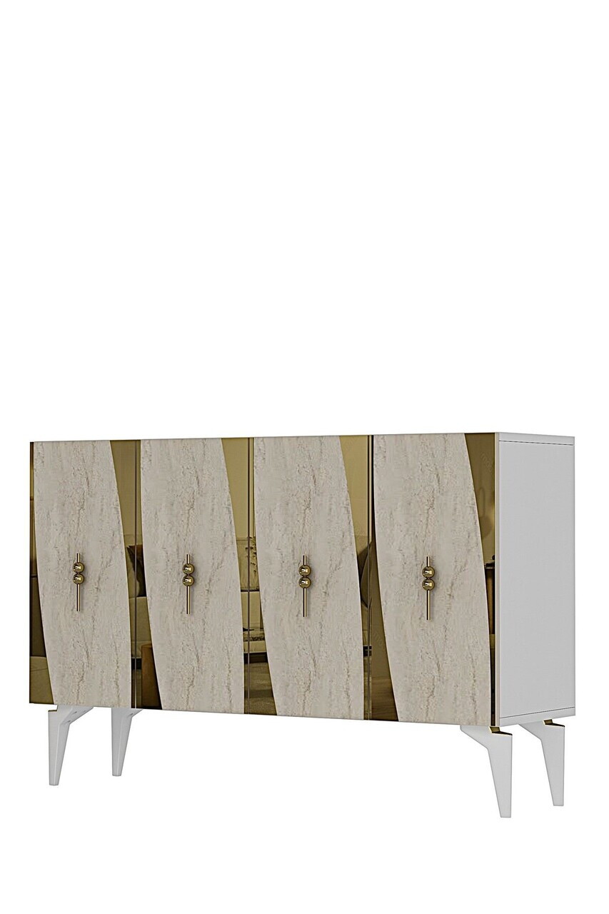 Consola, Hanah Home, Elips 120, 120x75x32 cm, White / Travertine / Silver — imaginea 4