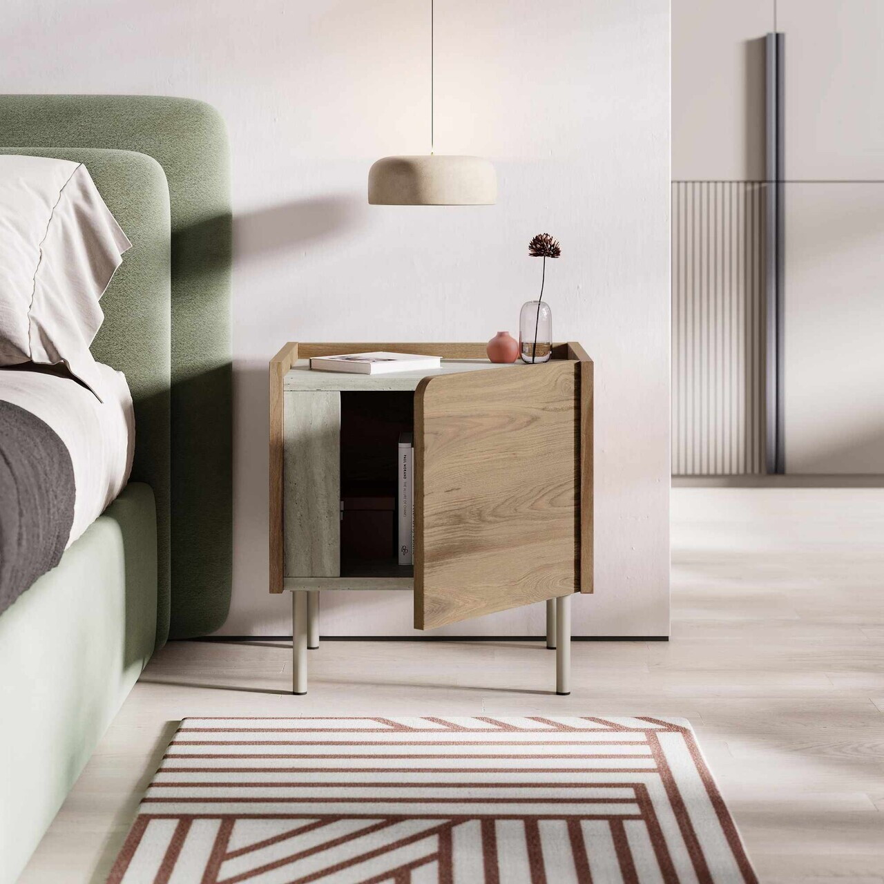 Noptiera, Hanah Home, Norm, 45.5x47.8x35 cm, PAL melaminat, Travertin / Oud intens — imaginea 3
