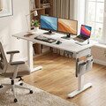 Birou electric cu inaltime reglabila, Songmics, 180x80x72-120 cm, functie de memorare a 4 inaltimi, alb cloud